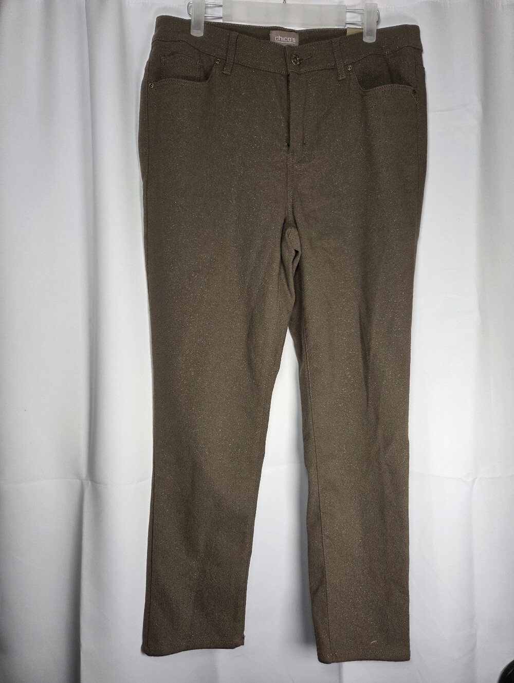 Chico's NEW Brown Sparkle Jacquard Stretch Ankle Pants Womens 8 $65 Chico Size 1